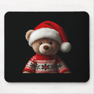 Teddy Bear With Santa Hat Christmas Xmas Lover Kid Mouse Pad