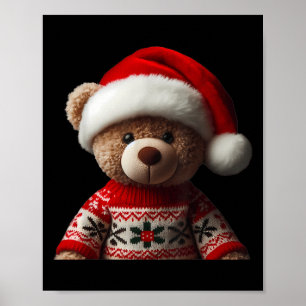 Teddy Bear With Santa Hat Christmas Xmas Lover Kid Poster