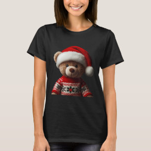 Teddy Bear With Santa Hat Christmas Xmas Lover Kid T-Shirt