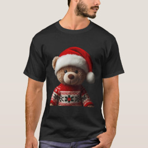 Teddy Bear With Santa Hat Christmas Xmas Lover Kid T-Shirt