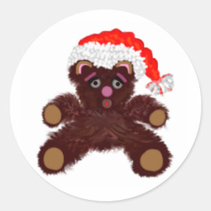 Teddy Bear With Santa Hat Classic Round Sticker