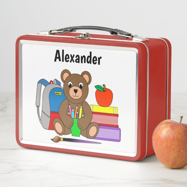 Teddy Bear With School Supplies Metal Lunch Box (In Situ)