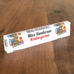 Teddy Bear With School Supplies Teacher's Nameplate