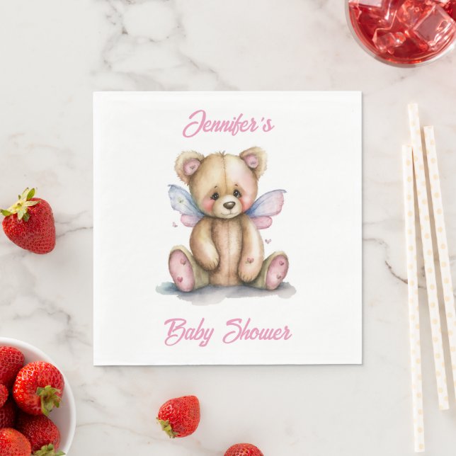 Teddy Bear with Wings Personalised Napkin (Insitu)