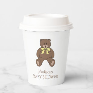 Teddy Bear with Yellow Bow and Name Baby Shower Paper Cups