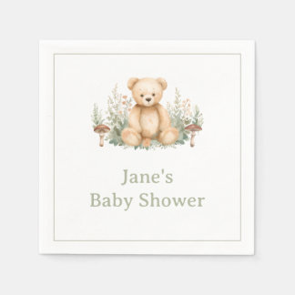 Teddy Bear Woodland Cocktail Napkins Sage