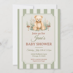 Teddy Bear Woodland Shower Invitation Sage Green