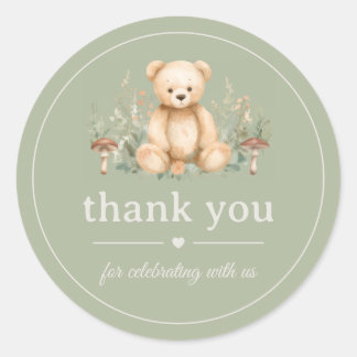 Teddy Bear Woodland Shower Sage Green Thank You Classic Round Sticker