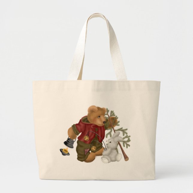 Teddy Bear Woodsman Large Tote Bag (Front)