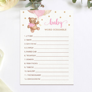 Teddy Bear Word Scramble Game Baby Shower Card