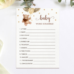 Teddy Bear Word Scramble Game Baby Shower Card