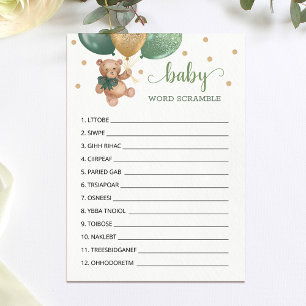 Teddy Bear Word Scramble Game Baby Shower Card