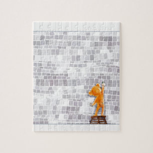 Teddy Bear Writing on Brick Wall Jigsaw Puzzle