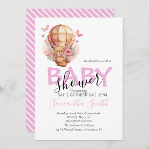 Teddy Bearly Wait Hot Air Balloon Pink Announcement