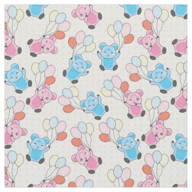 Teddy Bears and Balloons Fabric (Close Up)