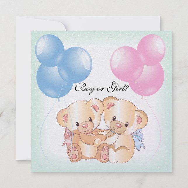 Teddy Bears and Balloons Gender Reveal Party Invit Invitation (Front)