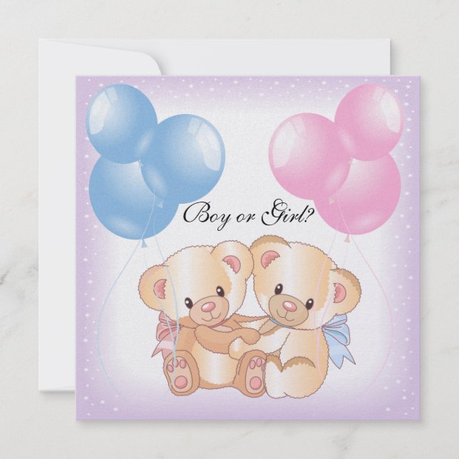Teddy Bears and Balloons Gender Reveal Party Invit Invitation (Front)