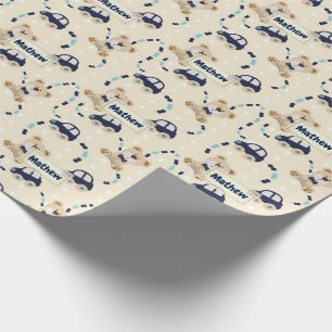 Teddy Bears and Cars Baby Boy Pattern Wrapping Paper