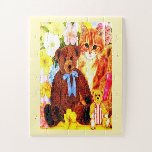 Teddy bears and cat jigsaw puzzle (Vertical)