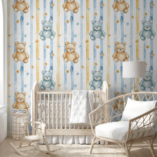 Teddy Bears And Flowers Pattern Wallpaper