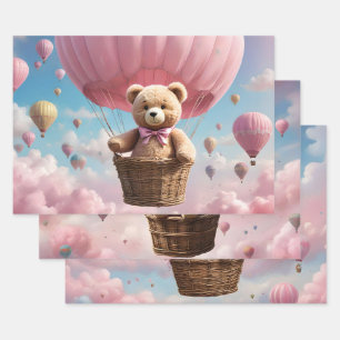 Teddy Bears and Hot Air Balloons Wrapping Paper Sheet