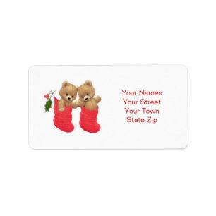 Teddy bears and stockings Christmas Label