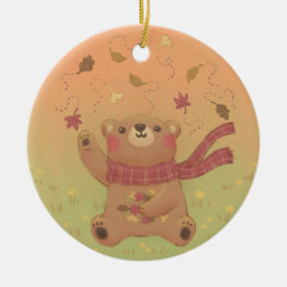 Teddy Bear's Autumn Fall Leaves Ceramic Tree Decoration