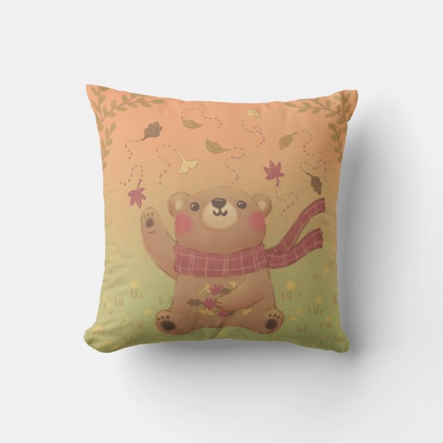 Teddy Bear's Autumn Fall Leaves Cushion (Front)