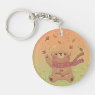 Teddy Bear's Autumn Fall Leaves Key Ring