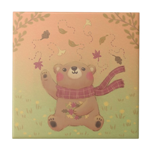 Teddy Bear's Autumn Fall Leaves Tile (Front)