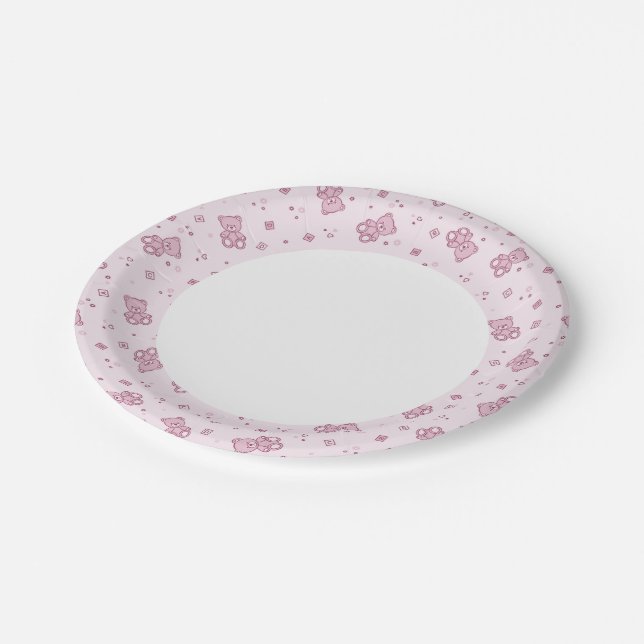 Teddy bears background Pink Paper Plate (Angled)