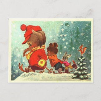 Teddy bears, bearly fun in the snow, Christmas Holiday Postcard