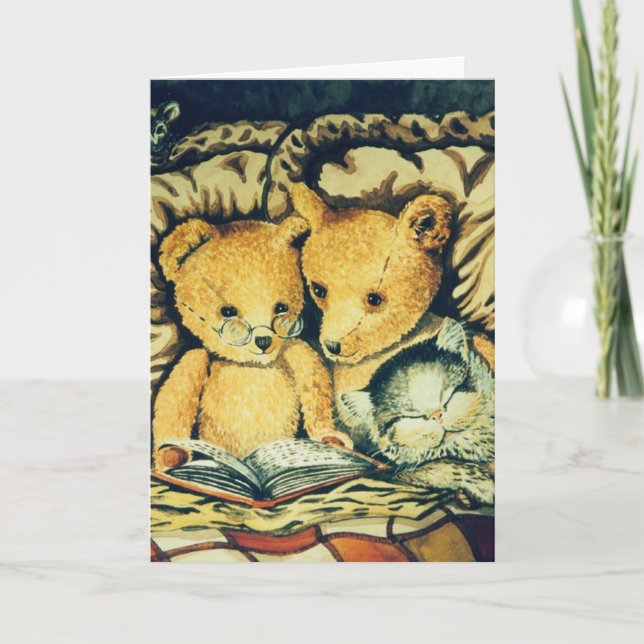 TEDDY BEARS & CAT ROMANTIC BIRTHDAY CARD (Front)