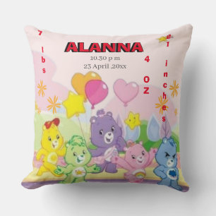 Teddy Bears Celebrate Birth Stats Pink Cushion