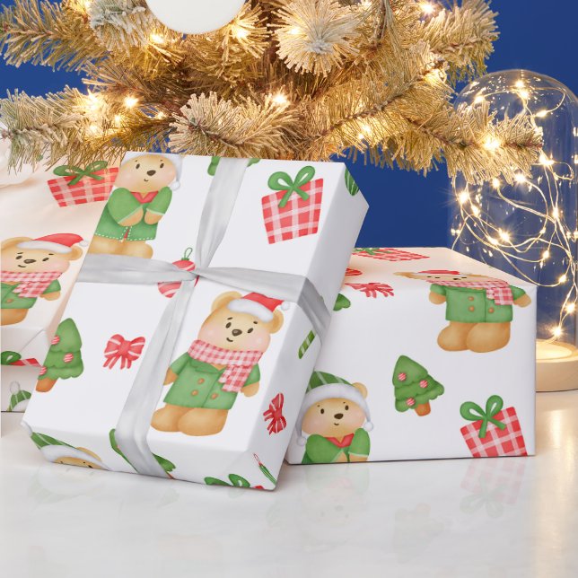 Teddy Bears, Christmas Trees and Ornaments Wrapping Paper (Holidays)
