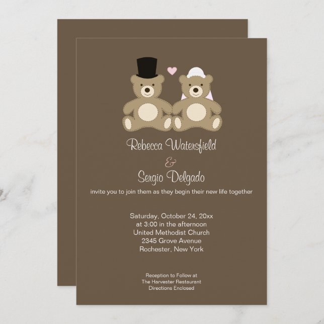 Teddy Bears Customised Wedding Invitation (Brown) (Front/Back)