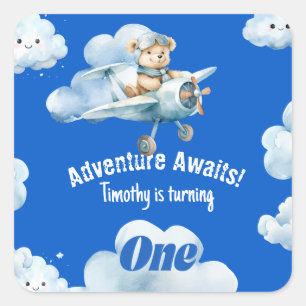 Teddy Bear's First Birthday Charting a Course Square Sticker