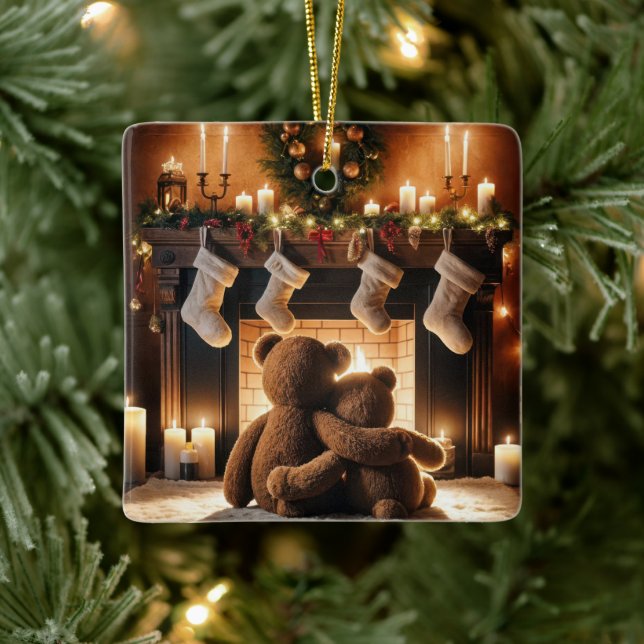 Teddy Bears First Christmas Together Ceramic Ornament (Tree)