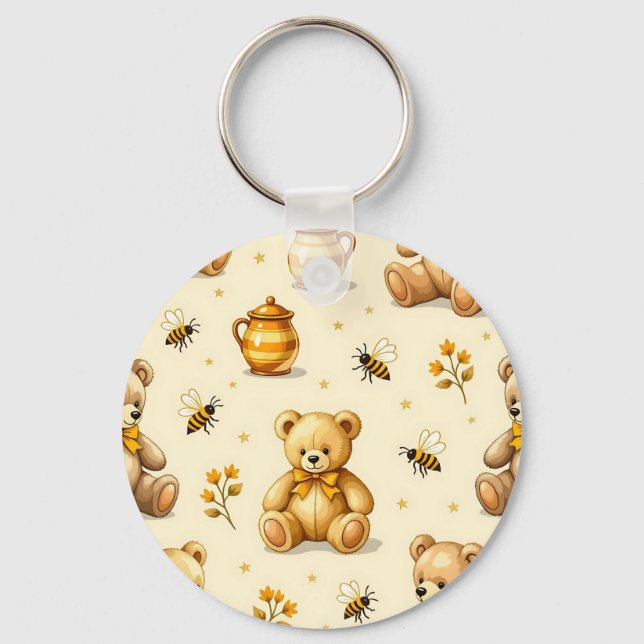 Teddy Bears Honey Bees Nursery Pattern Key Ring (Front)
