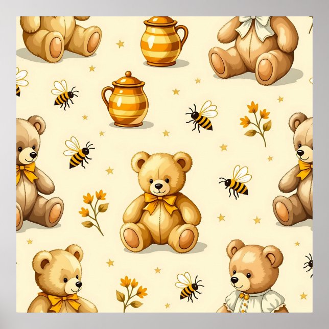 Teddy Bears Honey Bees Nursery Pattern Poster (Front)