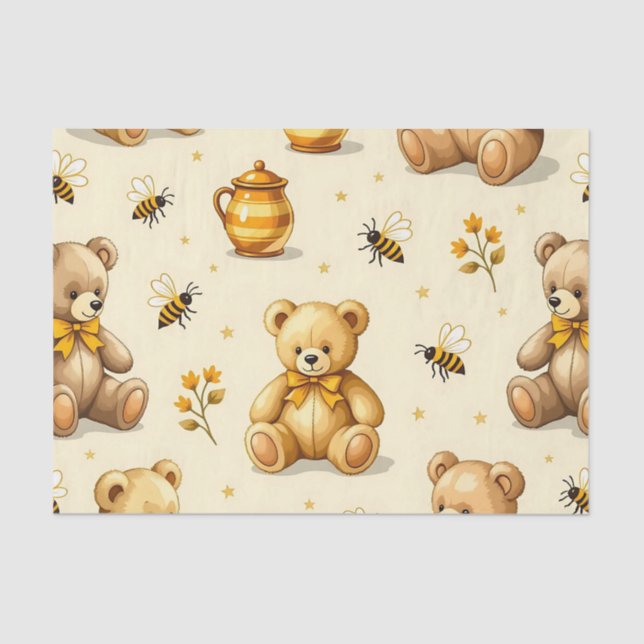 Teddy Bears Honey Bees Nursery Pattern Tissue Paper (Front)