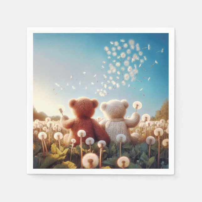 Teddy Bears In a Dandelion Field Napkin (Front)