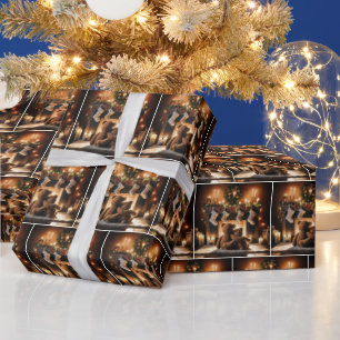 Teddy Bears In Front Of A Christmas Fireplace Wrapping Paper