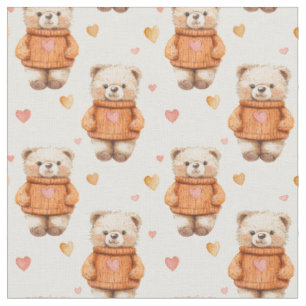 Teddy Bears in Orange Sweaters Fabric
