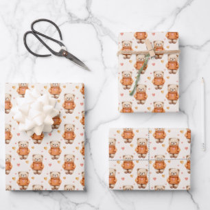 Teddy Bears in Orange Sweaters Wrapping Paper Sheet