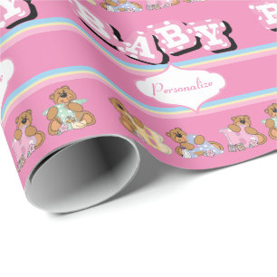 Teddy Bears in Pink Personalise Wrapping Paper