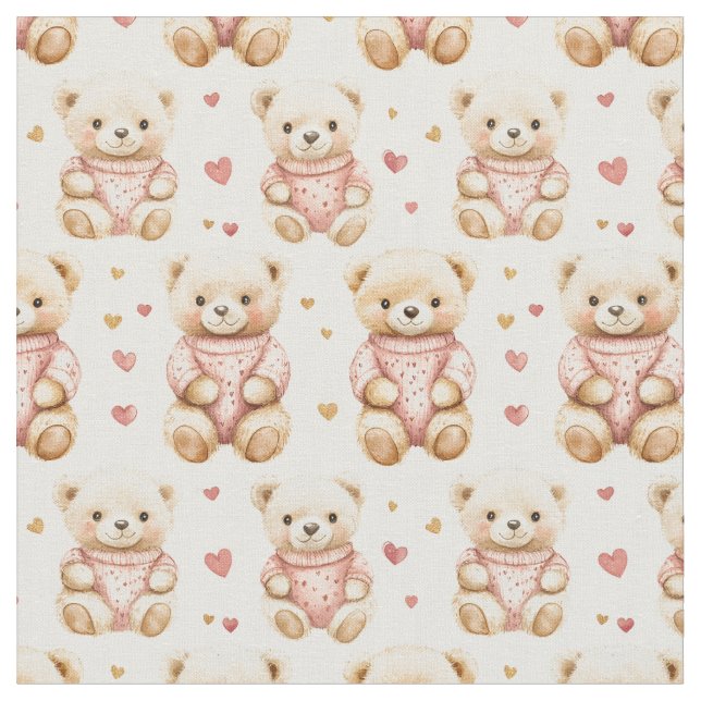 Teddy Bears in Pink Sweaters Fabric (Close Up)