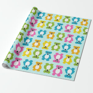 Teddy Bears in Rainbow Colours on Mint Background Wrapping Paper