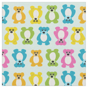 Teddy Bears in Rainbow Colours on Mint Green Fabric