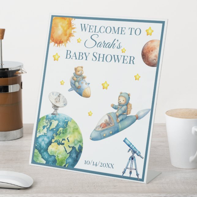 Teddy Bears in Space Baby Shower Pedestal Sign (In SItu)